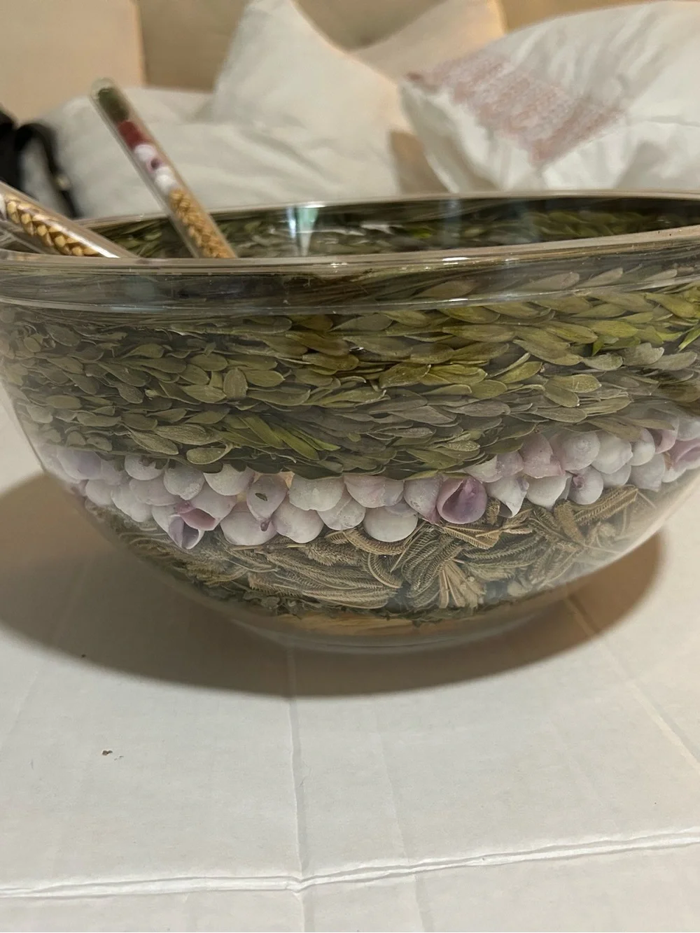 Rare MCM Lucite Double Wall Salad Bowl & Servers Set Dried Flowers Shells Wheat